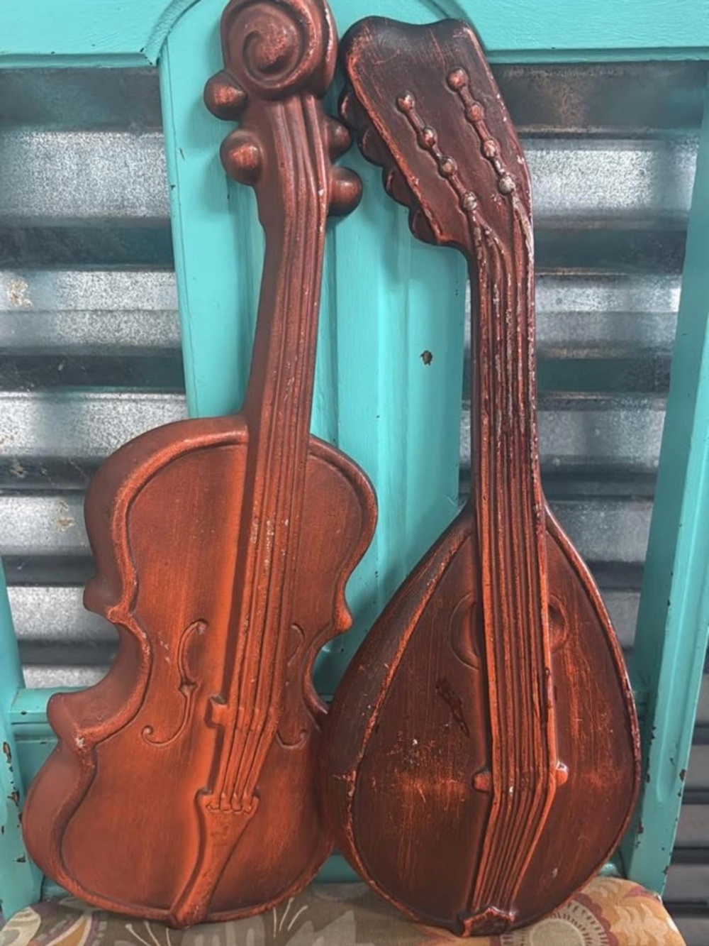 Decorative Copper-Tone Violin & Lute Wall Art Set